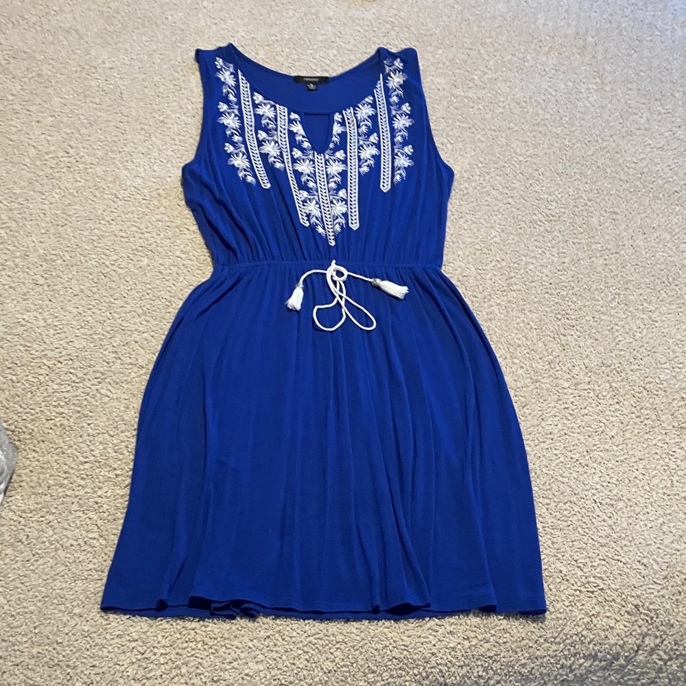 Royal Blue Embroidered Sleeveless Dress
